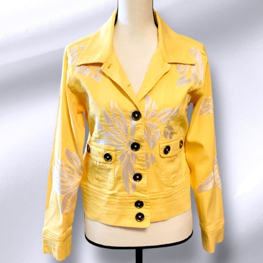 Vintage‎ Casual Living Embroidered Trucker Style Jacket in Sunny Yellow ~ Medium